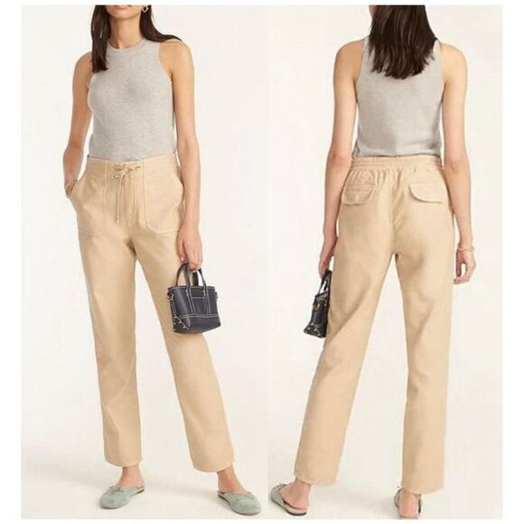 J. Crew Tie Waist Camp Pant Tan Pull On Ankle - Picture 1 of 6